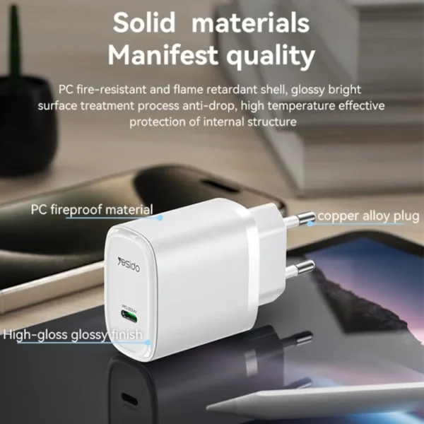 شاحن YC57L-EU من YESIDO شاحن منزلي 20W USB-C سريع مع كابل