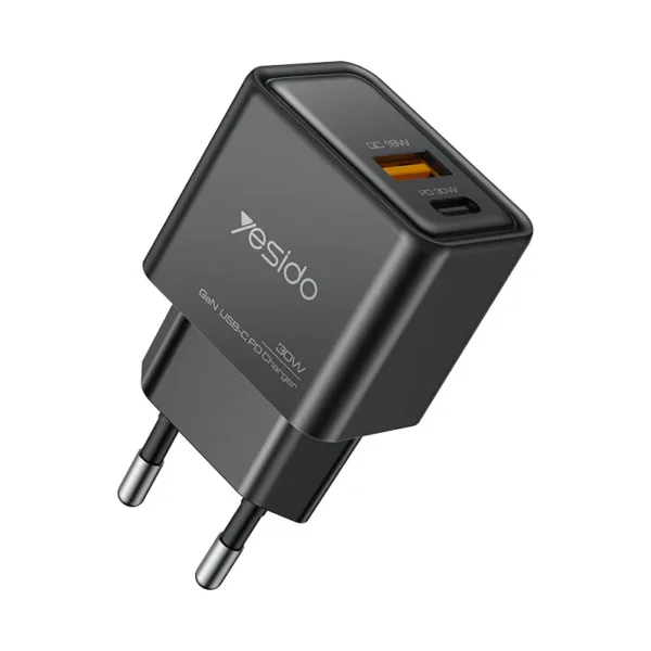 YC64 من YESIDO شاحن GaN سريع 30W بمنفذين USB و Type-C