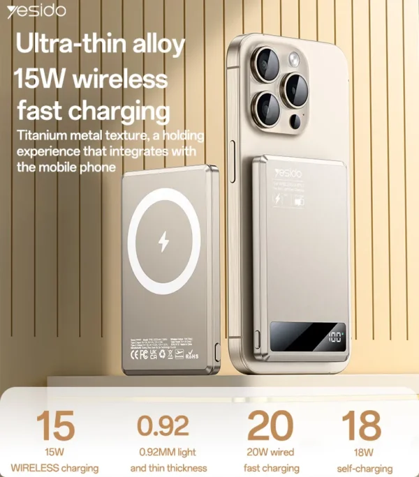 YP66 من YESIDO باور بانك لاسلكي نحيف 5000mAh