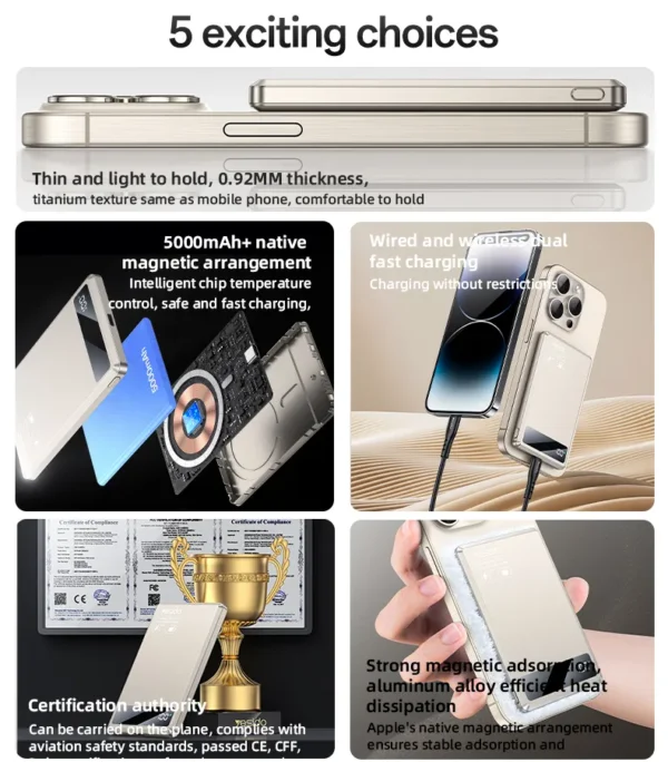 YP66 من YESIDO باور بانك لاسلكي نحيف 5000mAh