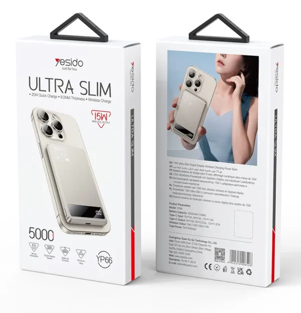 YP66 من YESIDO باور بانك لاسلكي نحيف 5000mAh