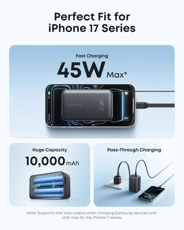 باور بانك Anker Nano سعة 10000mAh شحن سريع مدمج قابل للسحب