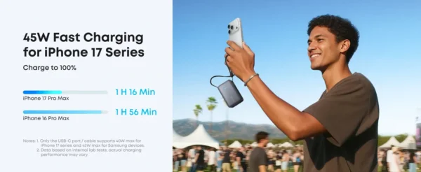 باور بانك Anker Nano سعة 10000mAh شحن سريع مدمج قابل للسحب