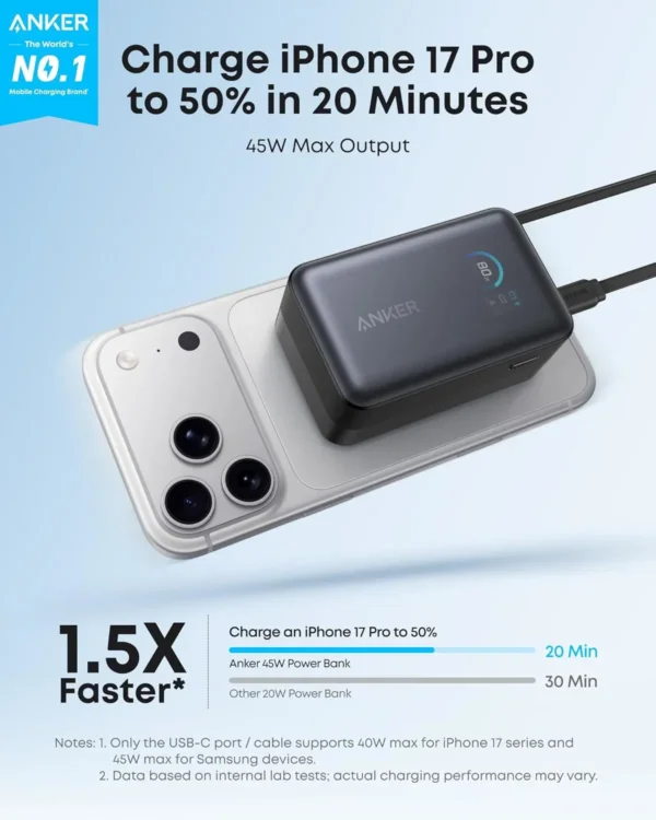 باور بانك Anker Nano سعة 10000mAh مع كابل Type-C مدمج قابل للسحب