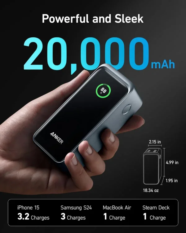 باور بانك Anker Prime سعة 20000mAh بقوة 200W شحن سريع مع شاشة ذكية