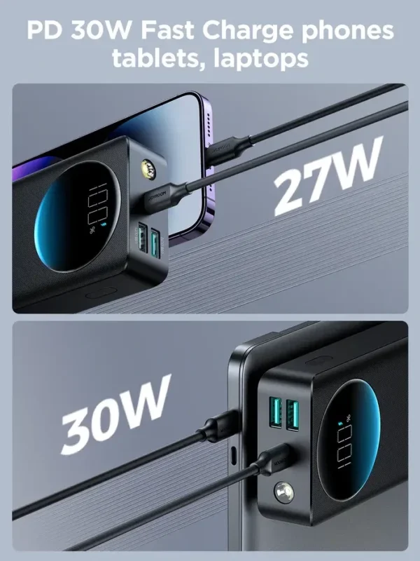 باور بانك JOYROOM سعة 30000mAh شحن سريع 3 منافذ و كشاف للطوارئ
