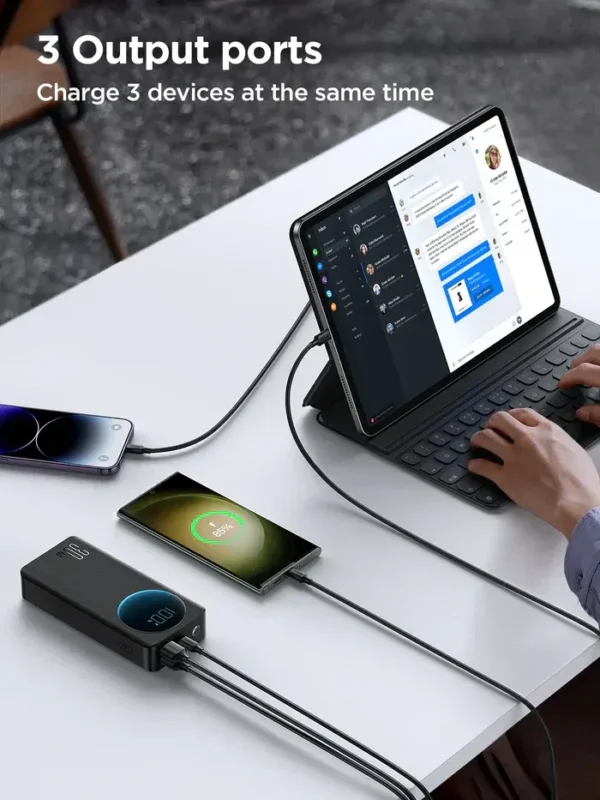 باور بانك JOYROOM سعة 30000mAh شحن سريع 3 منافذ و كشاف للطوارئ