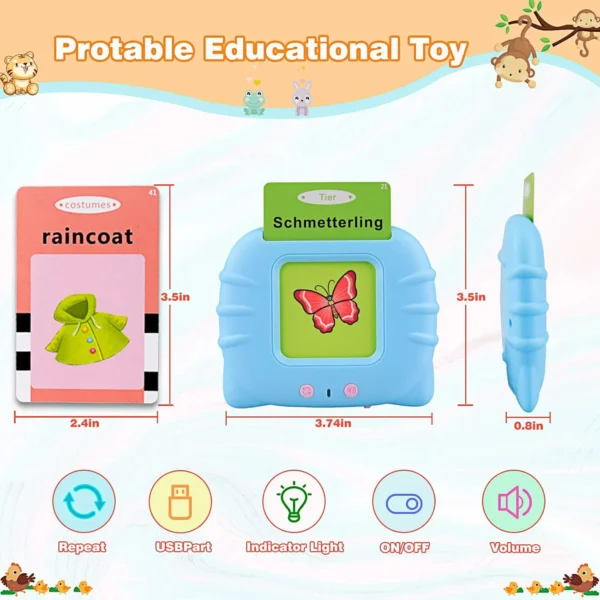 بطاقات تعليمية ناطقة للأطفال 224 كلمة – جهاز قراءة ذكي بدون شاشة