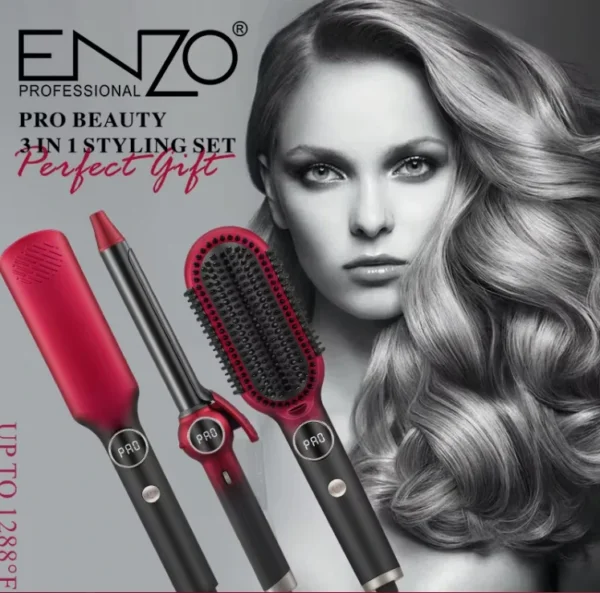 بكج ENZO PRO BEAUTY 3 IN 1 لتصفيف الشعر – Perfect Style بتصميم فاخر