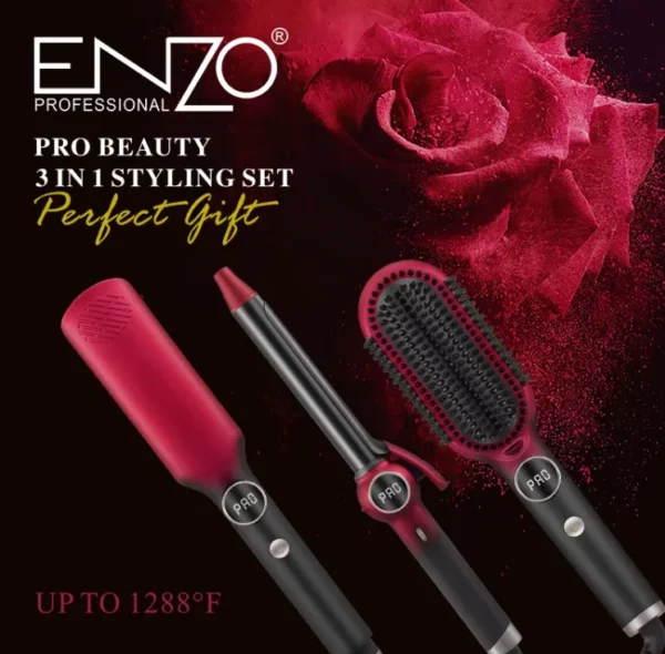 بكج ENZO PRO BEAUTY 3 IN 1 لتصفيف الشعر – Perfect Style بتصميم فاخر