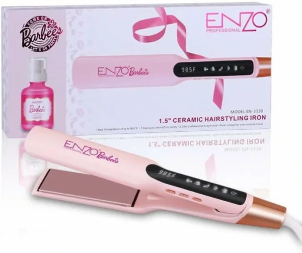 ستريتنر شعر ENZO سيراميك مع سيروم مجاني – ستايل باربي ناعم ولمعان احترافي (5) ستريتنر شعر ENZO سيراميك مع سيروم مجاني – ستايل باربي ناعم ولمعان احترافي