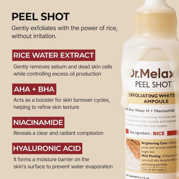 سيروم تقشير وتفتيح البشرة Dr. Melaxin Peel Shot White Rice Exfoliating Ampoule - منتجات كورية (3) سيروم الارز تقشير وتفتيح البشرة Dr. Melaxin Peel Shot White Rice Exfoliating Ampoule - منتجات كورية