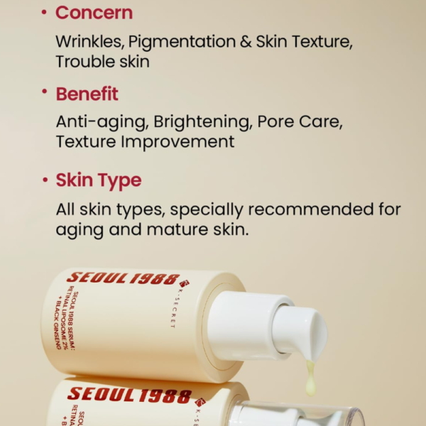 سيروم ريتينال وجنسنغ لتجاعيد وشد Seoul 1988 Retinal & Black Ginseng Serum - منتجات كورية (10) سيروم ريتينال وجنسنغ لتجاعيد وشد Seoul 1988 Retinal & Black Ginseng Serum - منتجات كورية