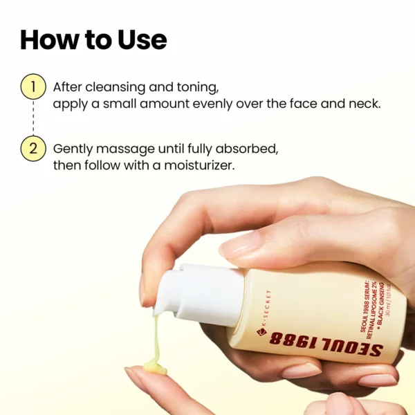 سيروم ريتينال وجنسنغ لتجاعيد وشد Seoul 1988 Retinal & Black Ginseng Serum - منتجات كورية (16) سيروم ريتينال وجنسنغ لتجاعيد وشد Seoul 1988 Retinal & Black Ginseng Serum - منتجات كورية