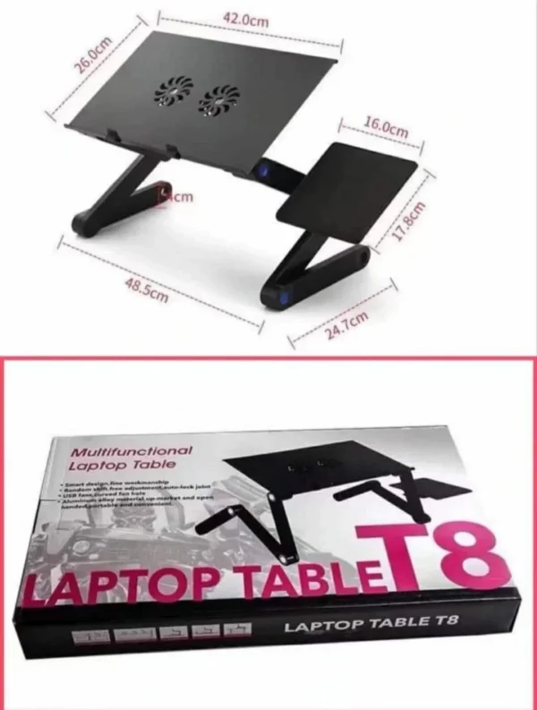 طاولة لابتوب قابلة للتعديل T8 مع مراوح تبريد – تصميم 360° قابل للطي