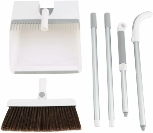 طقم مكنسة ومجرفة قابل للطي – تصميم واقف مع فلتر للشعر وتنظيف سهل