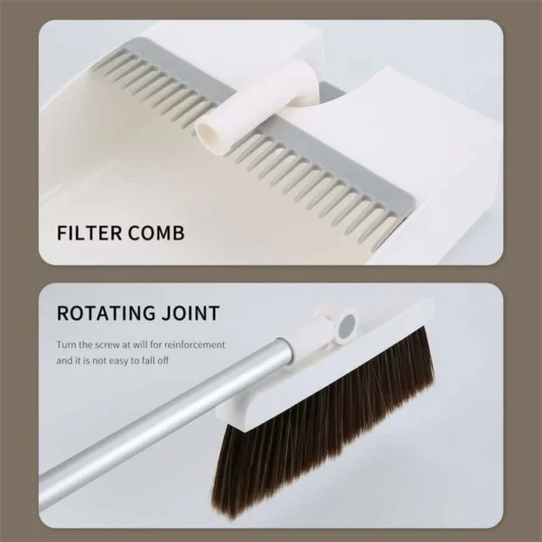 طقم مكنسة ومجرفة قابل للطي – تصميم واقف مع فلتر للشعر وتنظيف سهل