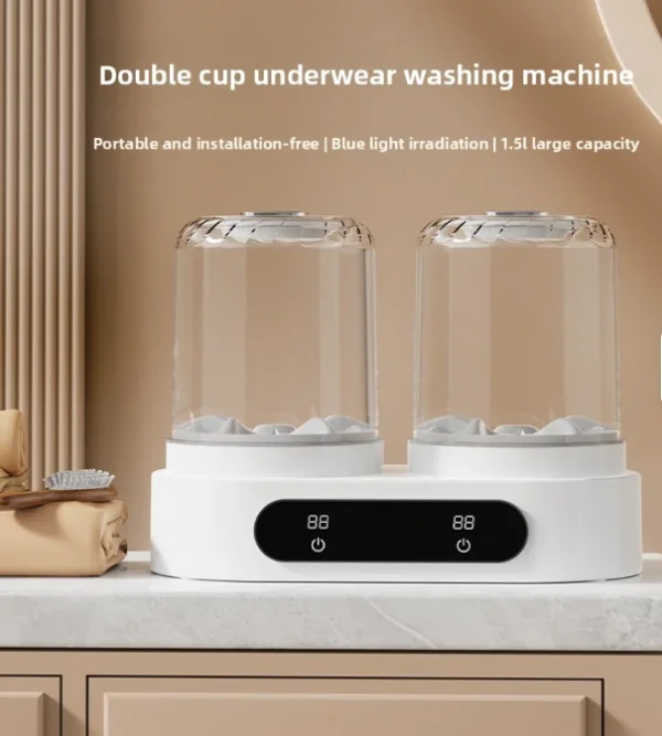 غسالة ملابس صغيرة محمولة DSP – مزدوجة بسعة 1.5+1.5 لتر مع شاشة LCD