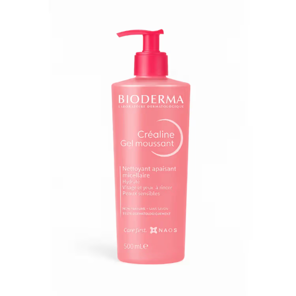 غسول بيوديرما الوردي للبشرة الحساسة – تنظيف لطيف + تهدئة فورية Bioderma Créaline Gel Moussant