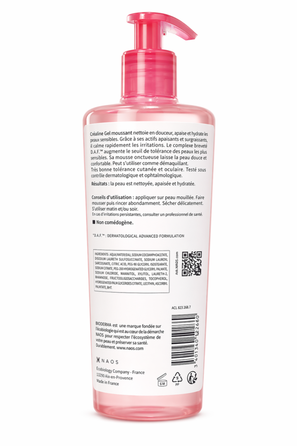 غسول بيوديرما الوردي للبشرة الحساسة – تنظيف لطيف + تهدئة فورية Bioderma Créaline Gel Moussant