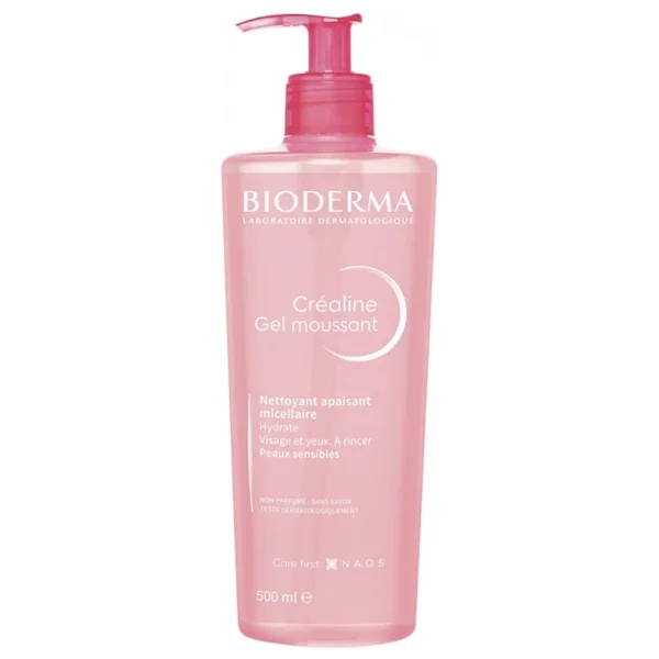 غسول بيوديرما الوردي للبشرة الحساسة – تنظيف لطيف + تهدئة فورية Bioderma Créaline Gel Moussant