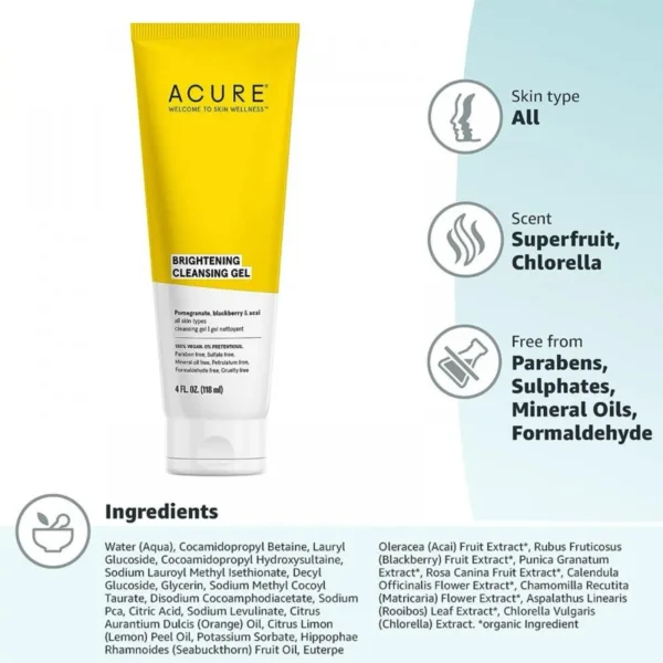 غسول لتفتيح البشرة وتنقيتها Acure Brightening Cleansing Gel - صناعة امريكية