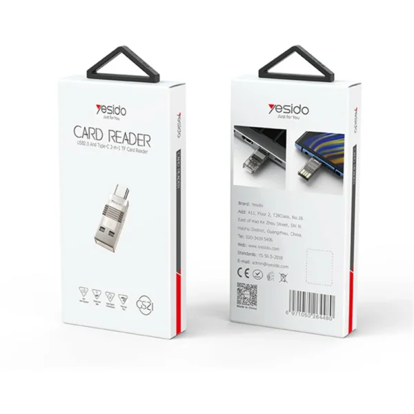 قارئ كرت ذاكرة 2 في 1 USB و Type-C من Yesido– سرعة 480Mbps