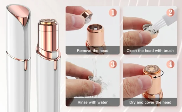 قلم إزالة شعر الوجه ENZO Professional بدون ألم – مع إضاءة LED وشحن USB