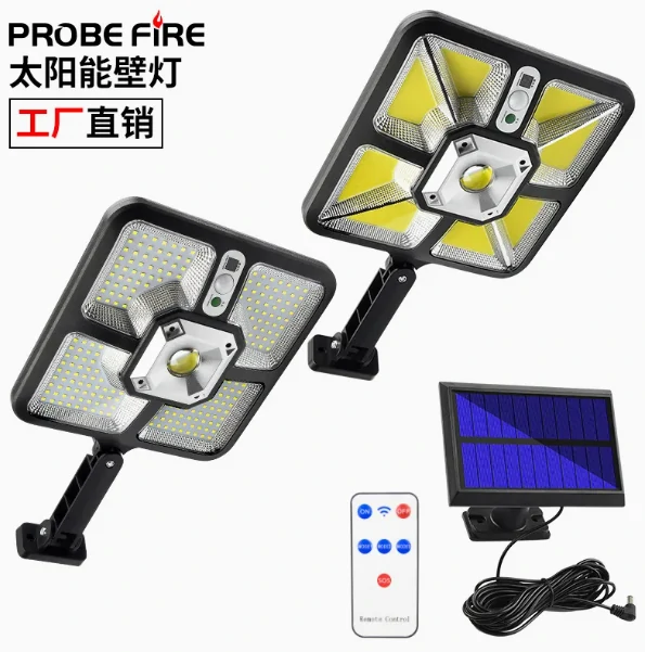 كشاف شمسي LED خارجي مع حساس حركة مقاوم للماء IP65 للحدائق والمداخل