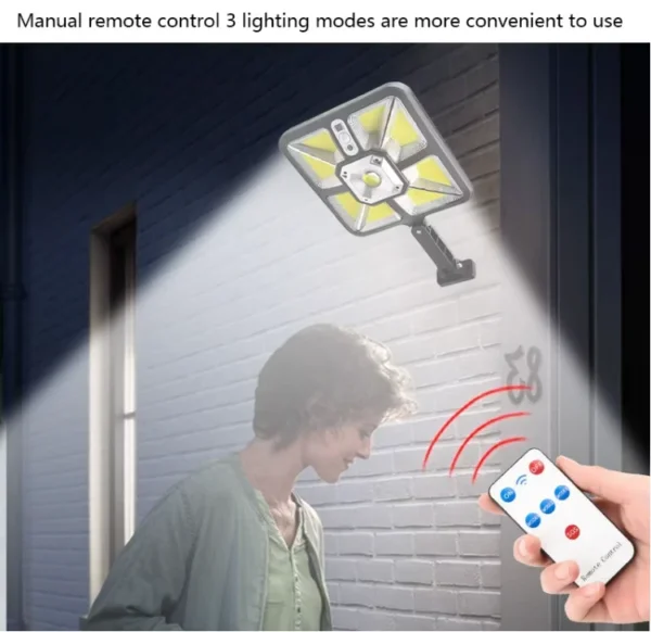 كشاف شمسي LED خارجي مع حساس حركة مقاوم للماء IP65 للحدائق والمداخل