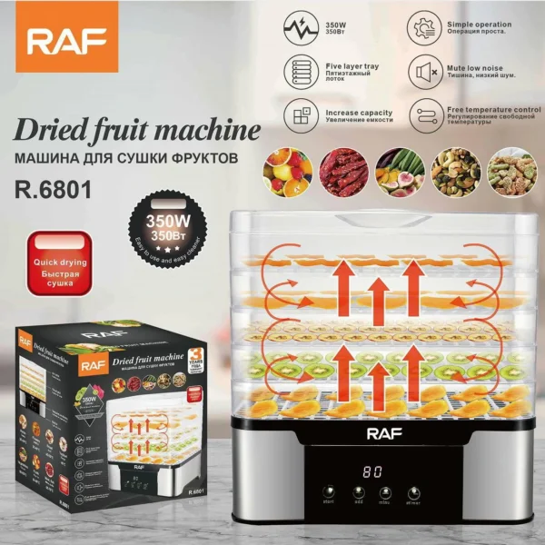 مجفف فواكه وخضروات ديجيتال 5 طبقات – قوة 350 واط مع تحكم بدرجة الحرارة