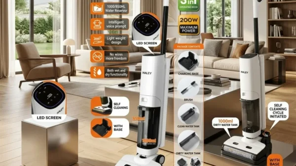 مكنسة أرضية لاسلكية 3 في 1 –  بقوة 2000 واط شفط وغسيل وتنظيف ذاتي