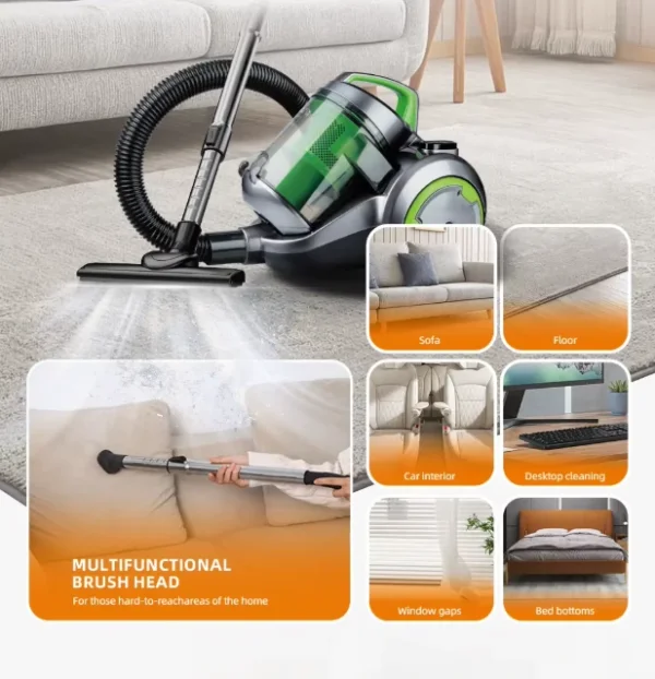 مكنسة كهربائية أسطوانية بدون كيس – قوة 3000 واط مع شفط قابل للتعديل