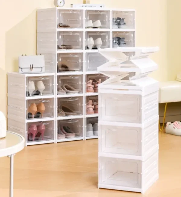 منظم أحذية بلاستيك 6 طبقات بواجهات شفافة – رف تخزين عمودي موفر للمساحة