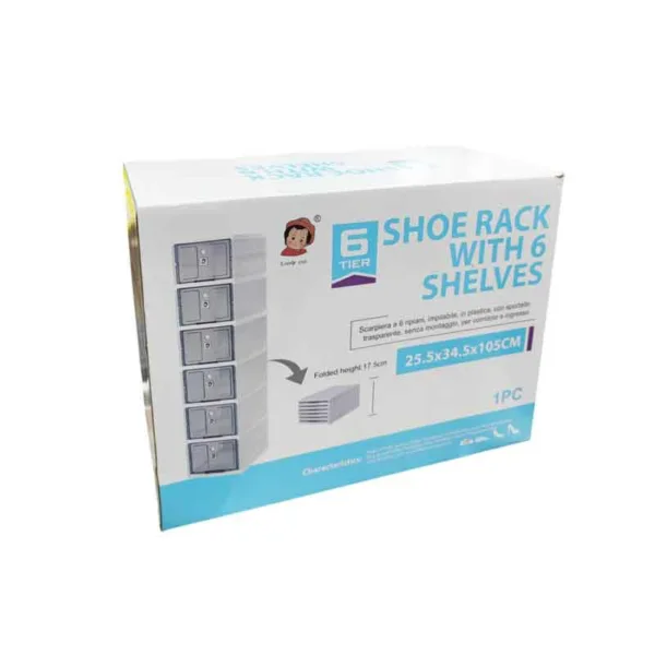 منظم أحذية بلاستيك 6 طبقات بواجهات شفافة – رف تخزين عمودي موفر للمساحة