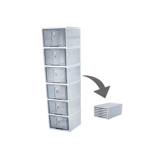 منظم أحذية بلاستيك 6 طبقات بواجهات شفافة – رف تخزين عمودي موفر للمساحة