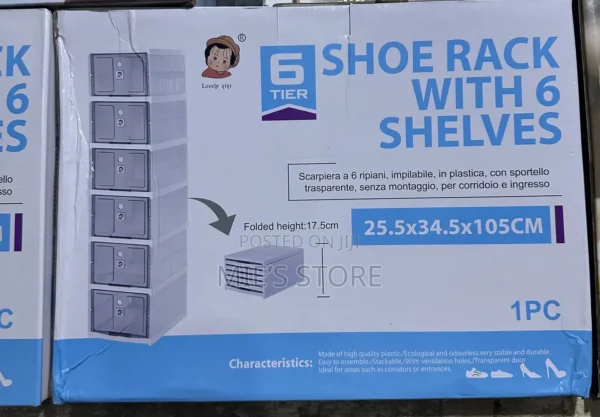 منظم أحذية بلاستيك 6 طبقات بواجهات شفافة – رف تخزين عمودي موفر للمساحة