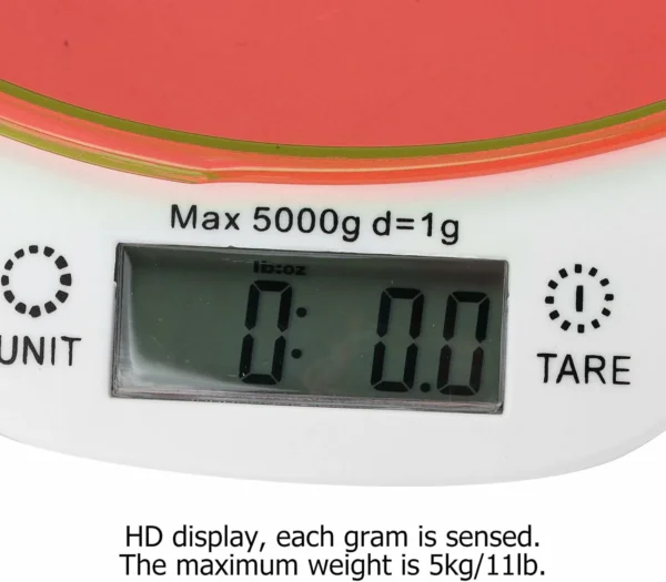 ميزان مطبخ رقمي مع وعاء قابل للإزالة – دقة 1 جرام وسعة 5 كجم