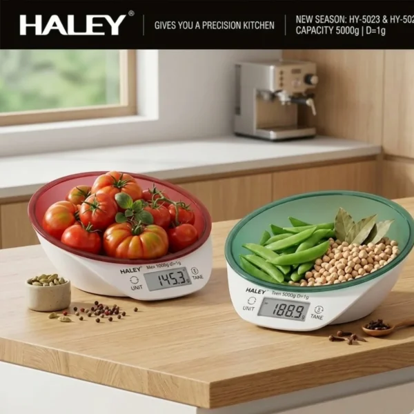 ميزان مطبخ رقمي مع وعاء قابل للإزالة – دقة 1 جرام وسعة 5 كجم