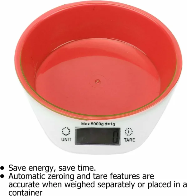 ميزان مطبخ رقمي مع وعاء قابل للإزالة – دقة 1 جرام وسعة 5 كجم