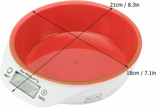 ميزان مطبخ رقمي مع وعاء قابل للإزالة – دقة 1 جرام وسعة 5 كجم
